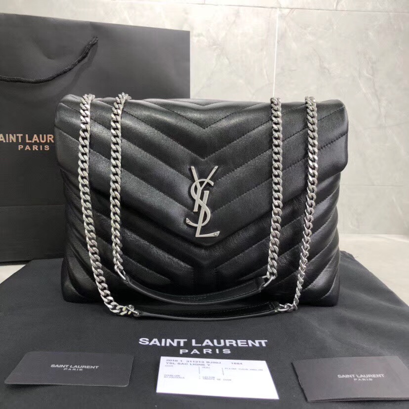 YSL Loulou 32cm Leather Bag Black Silver - $324.00 : Wholesale Replica ...