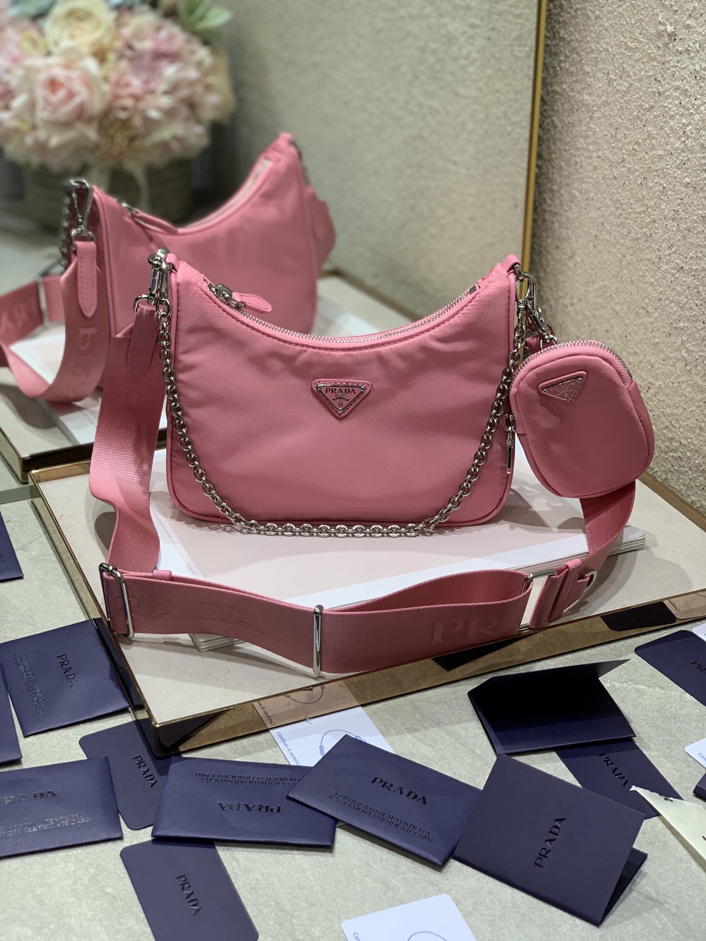 Prada Hobo Re-Edition 2005 Nylon Shoulder Bag Pink [prada-22-Chain-Pink ...