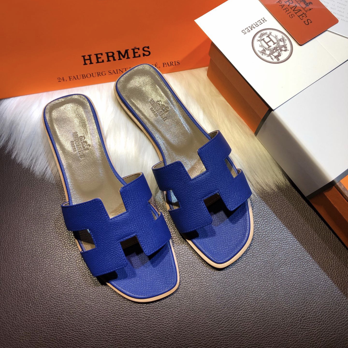 Hermes Flats Epsom Leather Sandals Electric Blue Size 35-40 [YD260 ...