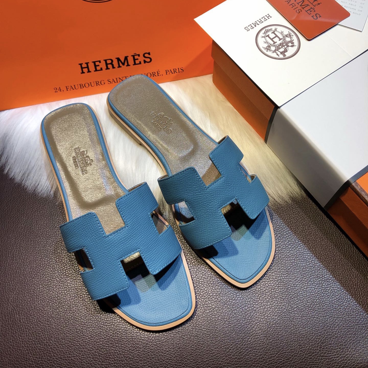 Hermes Flats Epsom Leather Sandals Blue Size 35-40 [YD260] - $144.00 ...
