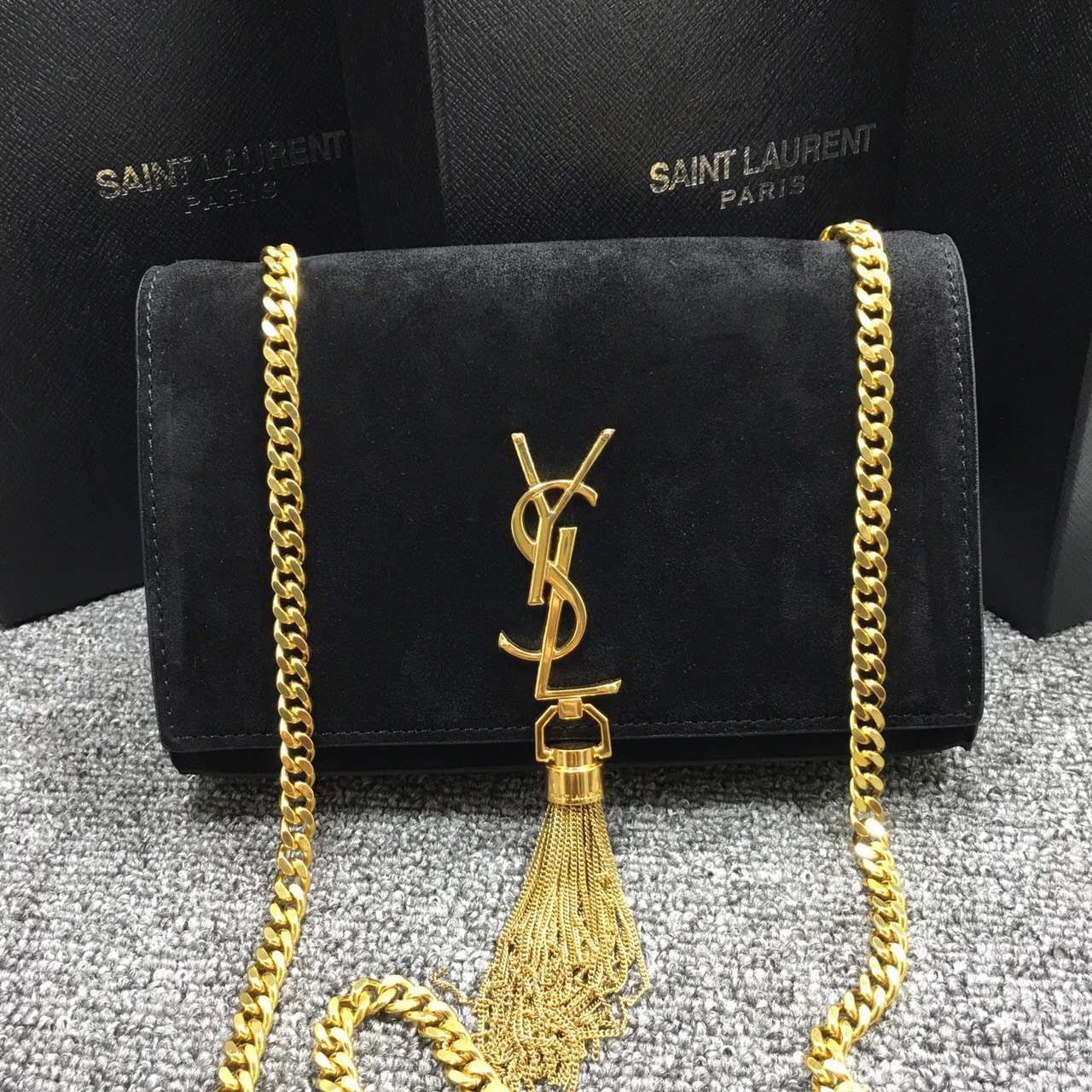 YSL Tassel Chain Bag 22cm Suede Leather Black [YSL2017-1688] - $216.50 ...