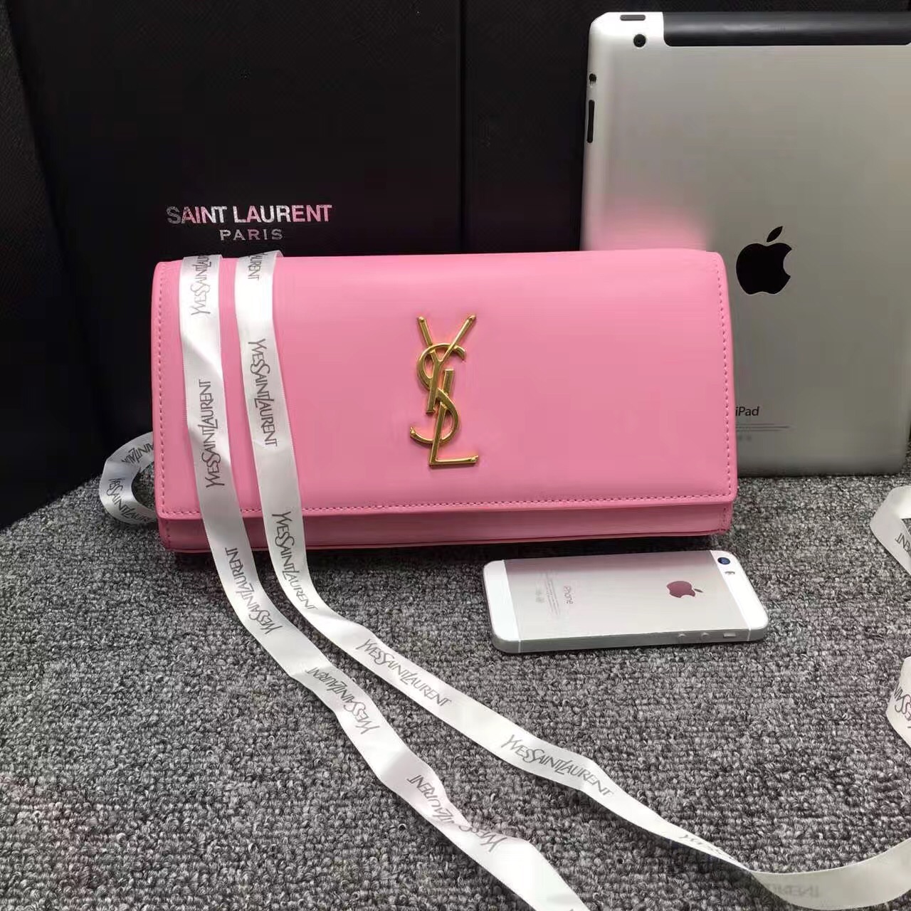 YSL Saint Laurent Clutch 27cm Smooth Leather Pink [YSL2017-1695] - $176 ...
